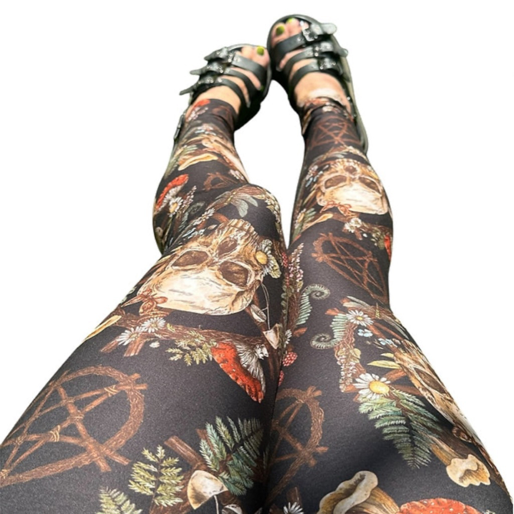 Cottage Witch Witchy Skull & Mushroom Print Leggings